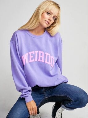 Lulusimon Studio Lavender 'WEIRDO' Graphic Sweatshirt with Pink Lettering